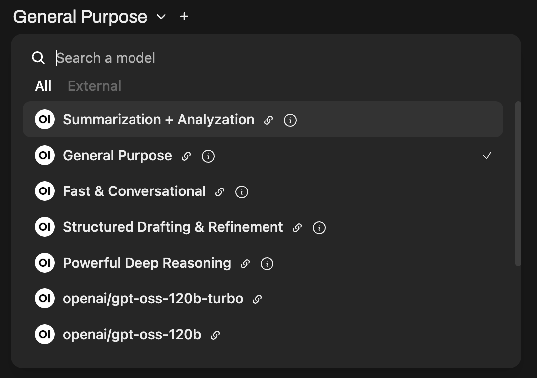 Model Selection Interface